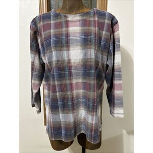 DWSF Plaid Sweater Women’s Medium Waffle Textured Muted Colors